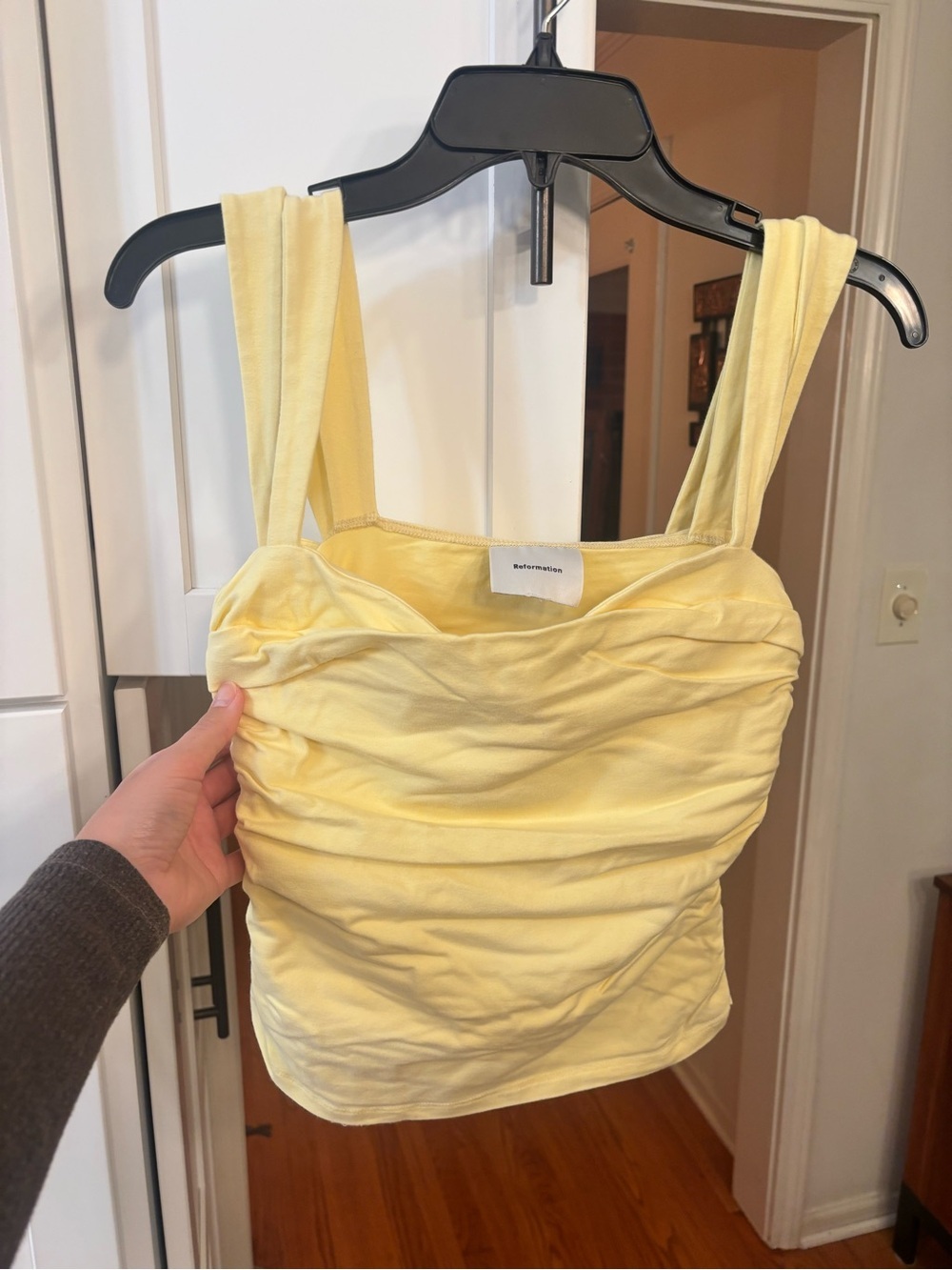 new Reformation Trish layered sweetheart neckline knit tank top in Pineapple - Picture 11 of 11